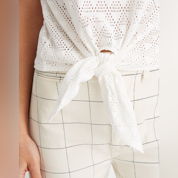 Madewell Modern Tie-Front Tee in Geo-Eyelet - Rust - Picture 7 of 11